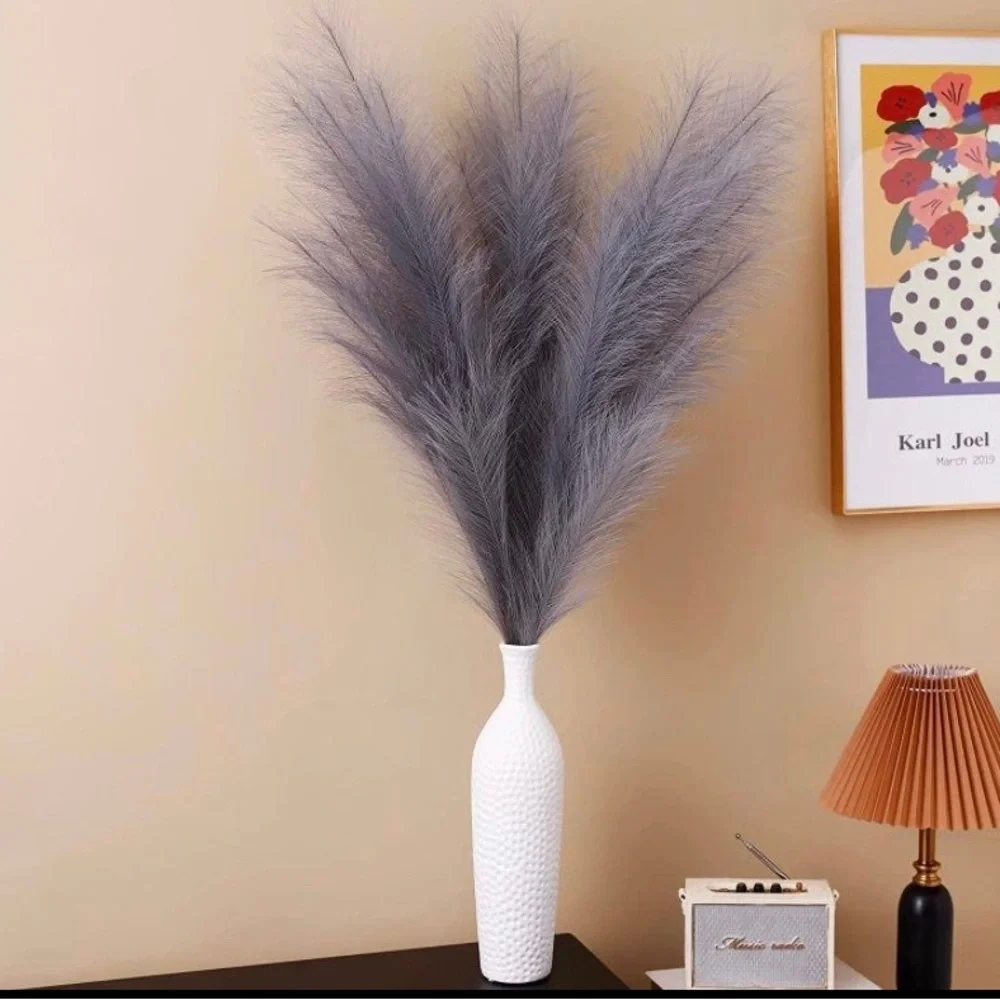 3 Pack Flowers | Gray ADJUSTABLE Artificial Large Faux PAMPAS GRASS 43” /110cm